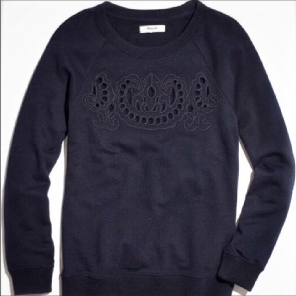 Madewell navy blue fleece lined cutout sweatshirt sweater